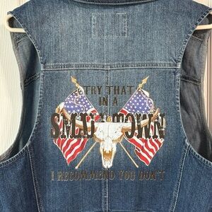 Denim Vest with American Flag Design